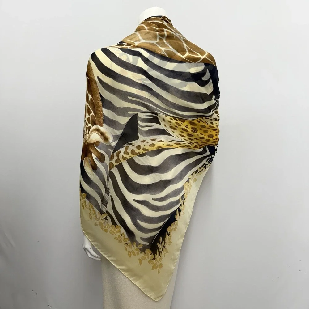 Salvatore Ferragamo 100% Silk Scarf  3 Giraffe 4 Zebra 1 Cheetah JUMBO 52